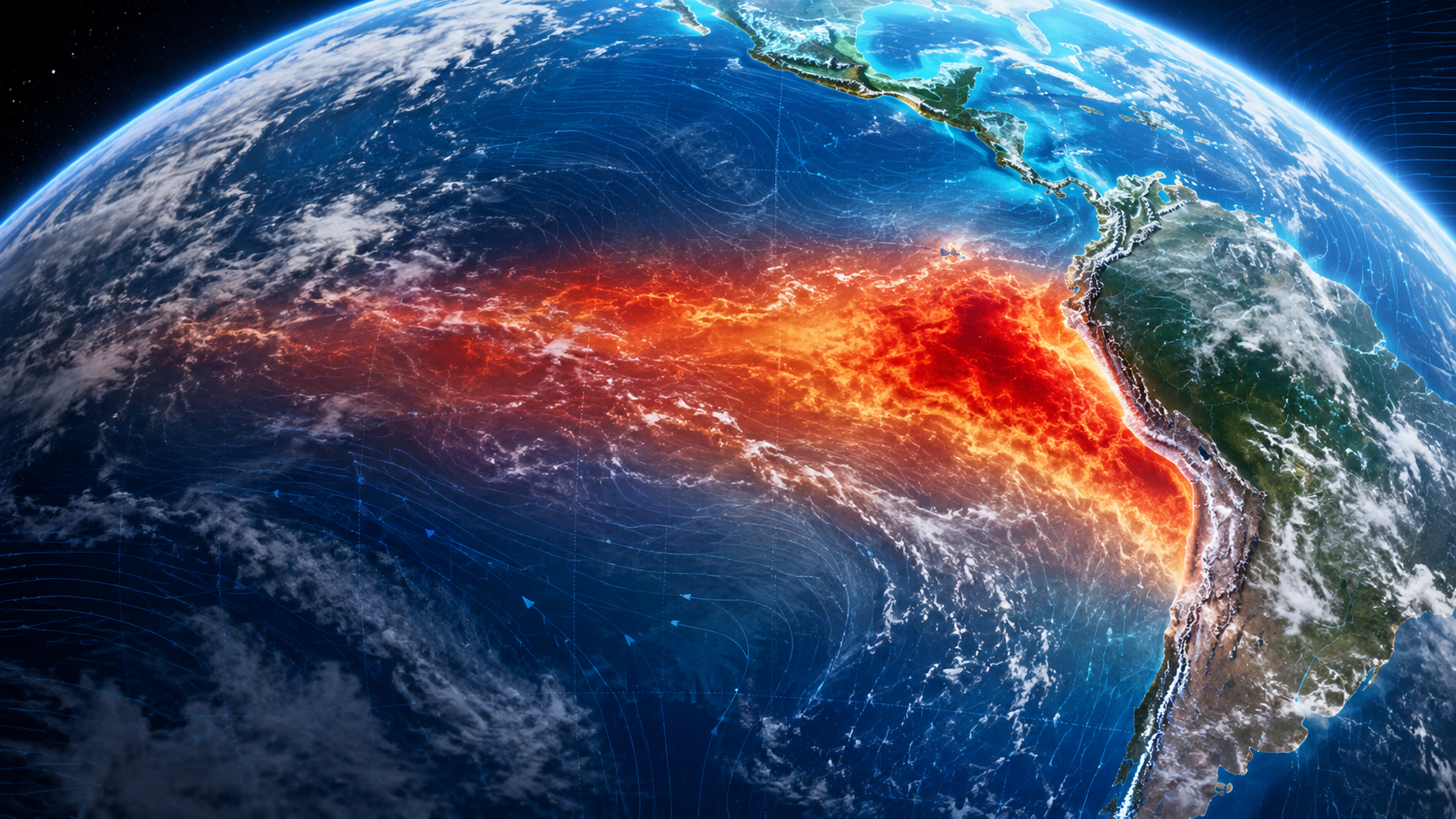 Imagen del océano Pacífico con anomalía cálida asociada a El Niño